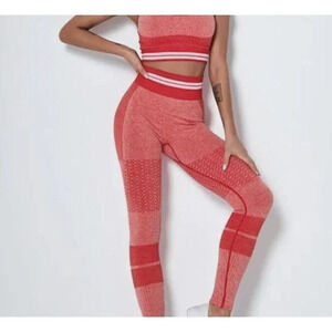 Sports Bra & Yoga Pant Workout Leisure Wear Set Athletic  Style Red Pink Small